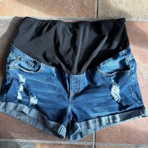 Maternity Jean over the Belly Denim Shorts